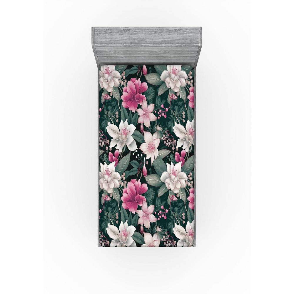 imageAmbesonne Floral Fitted Sheet Valentines Day Romantic Concept Watercolor Hydrangeas Roses Birds Decorative Soft Bedding AllRound Elastic Pocket California King Soft Pink Pistachio GreenPink Laurel Green White