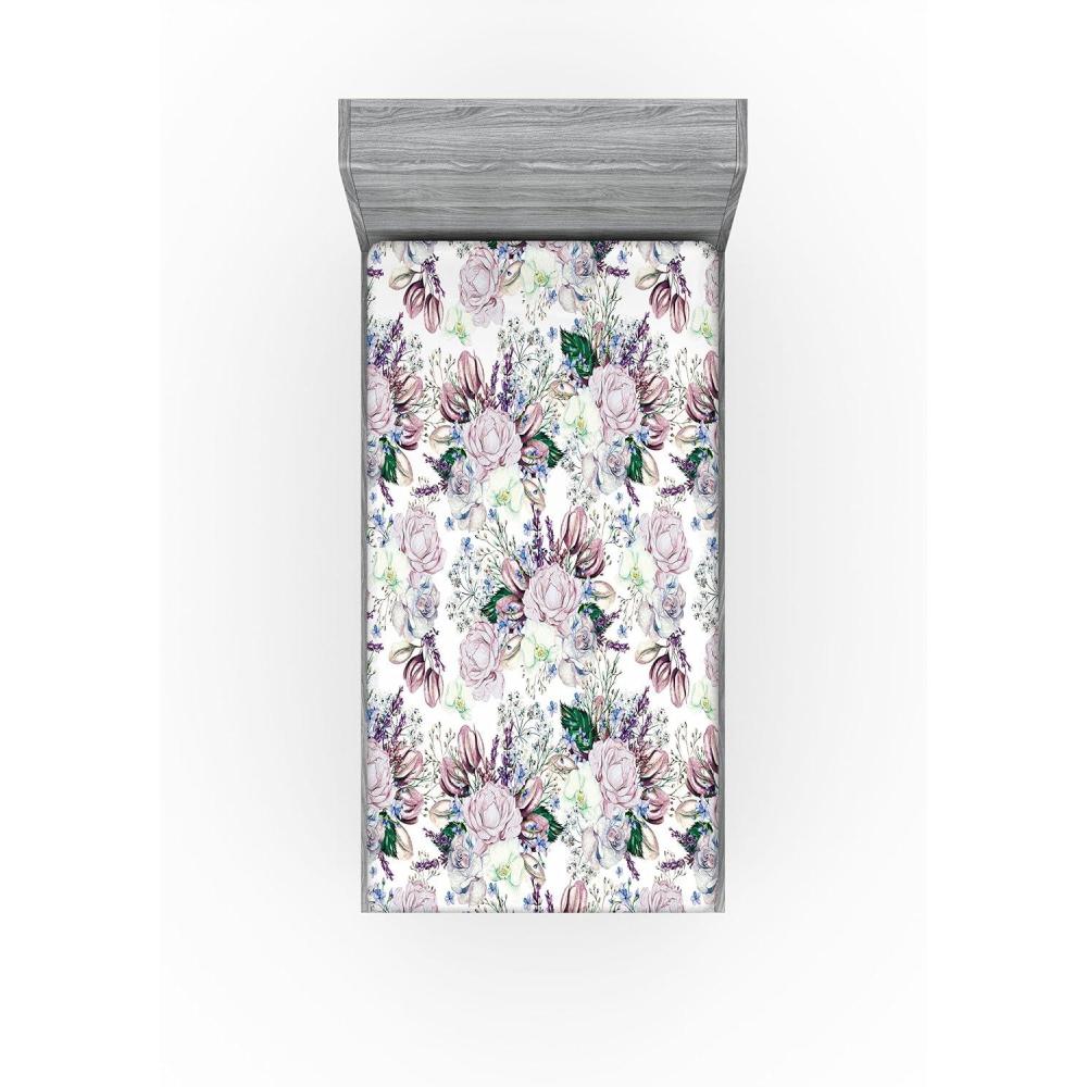imageAmbesonne Floral Fitted Sheet Valentines Day Romantic Concept Watercolor Hydrangeas Roses Birds Decorative Soft Bedding AllRound Elastic Pocket California King Soft Pink Pistachio GreenPale Mauve White and Green
