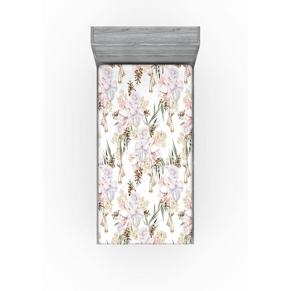 imageAmbesonne Floral Fitted Sheet Valentines Day Romantic Concept Watercolor Hydrangeas Roses Birds Decorative Soft Bedding AllRound Elastic Pocket California King Soft Pink Pistachio GreenPale Ceil Blue Green