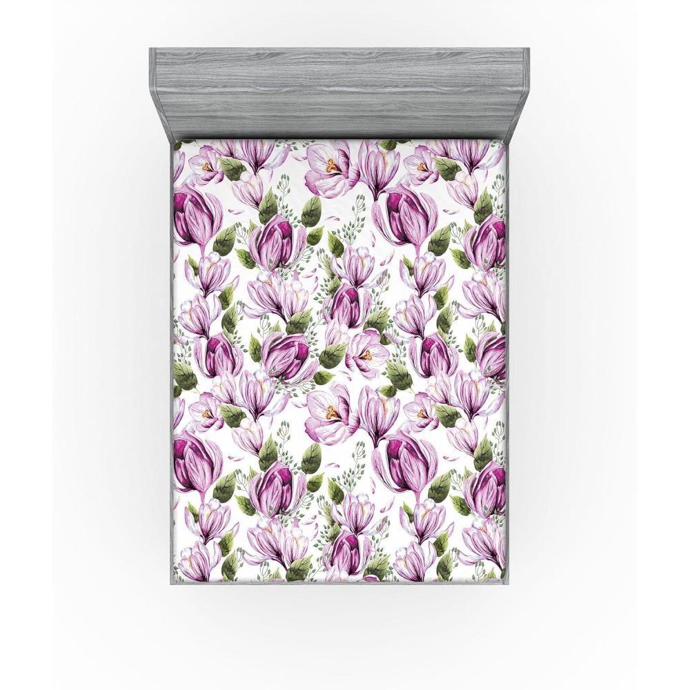 imageAmbesonne Floral Fitted Sheet Valentines Day Romantic Concept Watercolor Hydrangeas Roses Birds Decorative Soft Bedding AllRound Elastic Pocket California King Soft Pink Pistachio GreenPale Fuchsia Reseda Green
