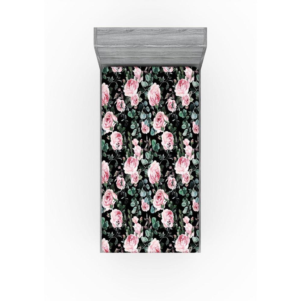 imageAmbesonne Floral Fitted Sheet Valentines Day Theme Vintage Style Romantic Roses Pattern Plot Decorative Soft Fabric Bedding AllRound Elastic Pocket Twin Size Dark Fuchsia and Slate BlueSoft Pink and Hunter Green