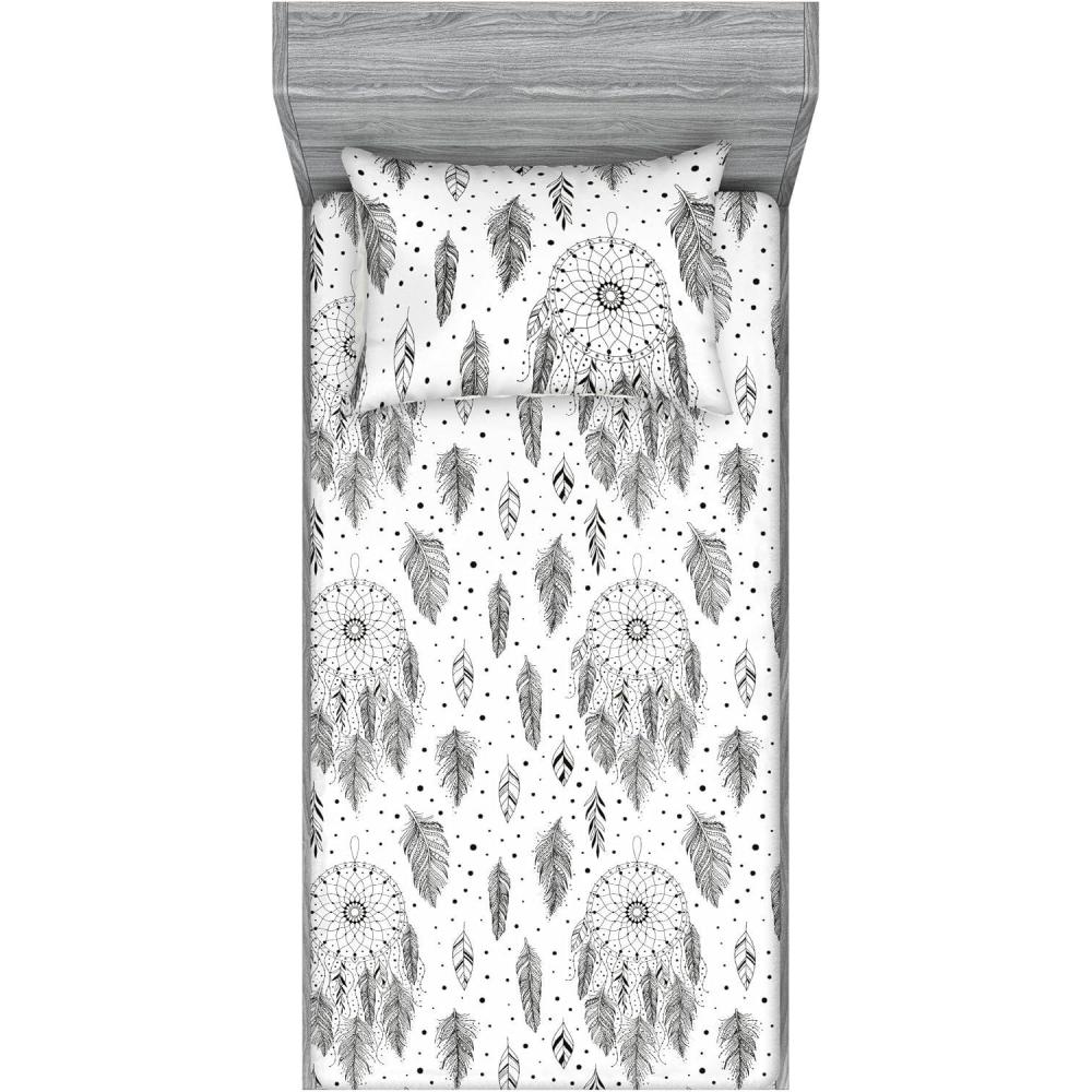 imageAmbesonne Floral Fitted Sheet amp Pillow Sham Set Monochrome Lily Flowers Valentines Day Concept Retro Illustration Decorative Printed 3 Piece Bedding Decor Set Full Charcoal Grey and WhiteCharcoal Grey and White