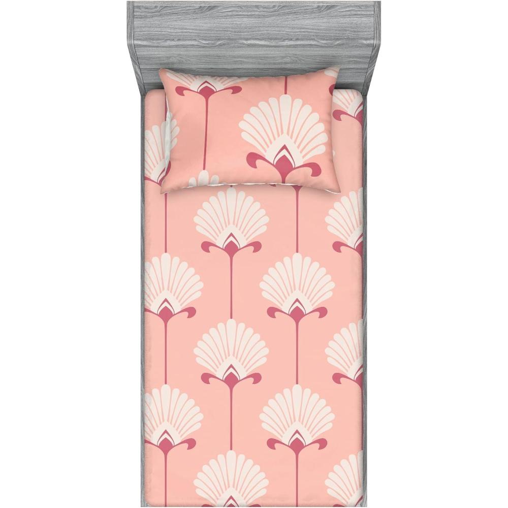 imageAmbesonne Floral Fitted Sheet amp Pillow Sham Set Monochrome Lily Flowers Valentines Day Concept Retro Illustration Decorative Printed 3 Piece Bedding Decor Set Full Charcoal Grey and WhiteDried Rose Blush and White