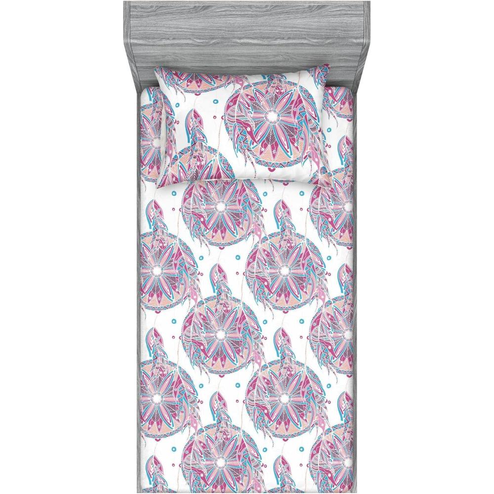 imageAmbesonne Floral Fitted Sheet amp Pillow Sham Set Monochrome Lily Flowers Valentines Day Concept Retro Illustration Decorative Printed 3 Piece Bedding Decor Set Full Charcoal Grey and WhitePastel Pink and Sky Blue