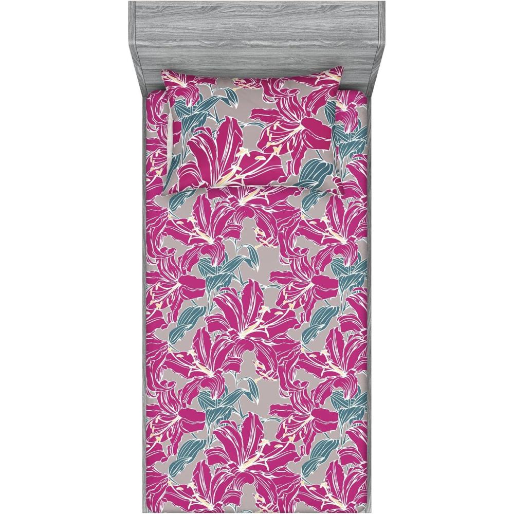 imageAmbesonne Floral Fitted Sheet amp Pillow Sham Set Romantic Valentines Day Theme Overlapping Simplistic Rose Flowers Art Decorative Printed 3 Piece Bedding Decor Set Calking Pale Salmon and BlushSoft Pink Slate Blue