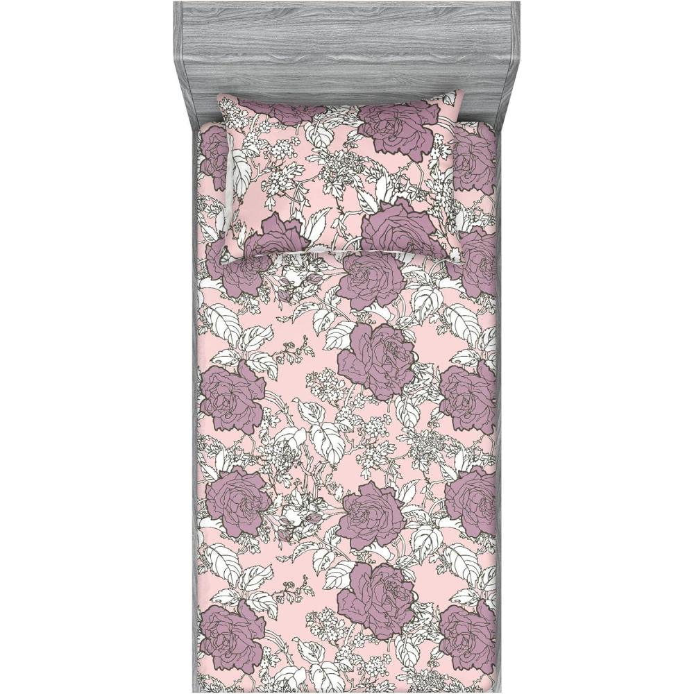 imageAmbesonne Floral Fitted Sheet amp Pillow Sham Set Romantic Valentines Day Theme Overlapping Simplistic Rose Flowers Art Decorative Printed 3 Piece Bedding Decor Set Calking Pale Salmon and BlushPale Mauve White Sepia
