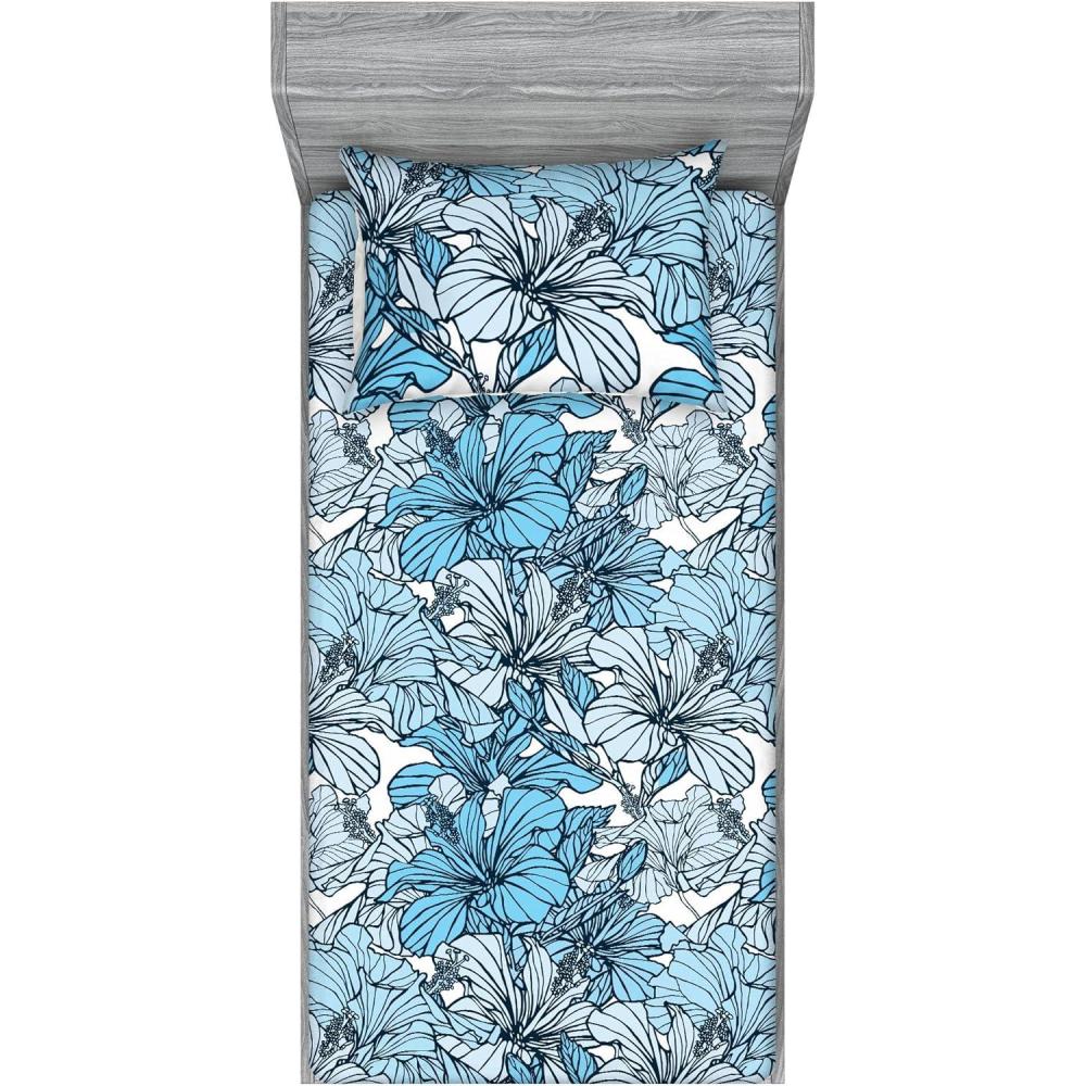 imageAmbesonne Floral Fitted Sheet amp Pillow Sham Set Romantic Valentines Day Theme Overlapping Simplistic Rose Flowers Art Decorative Printed 3 Piece Bedding Decor Set Calking Pale Salmon and BlushPale Azure Blue and White
