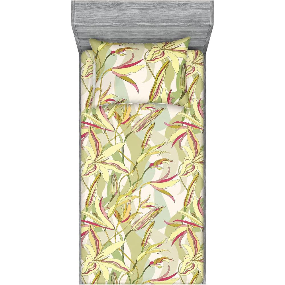 imageAmbesonne Floral Fitted Sheet amp Pillow Sham Set Romantic Valentines Day Theme Overlapping Simplistic Rose Flowers Art Decorative Printed 3 Piece Bedding Decor Set Calking Pale Salmon and BlushPale Khaki Dried Rose