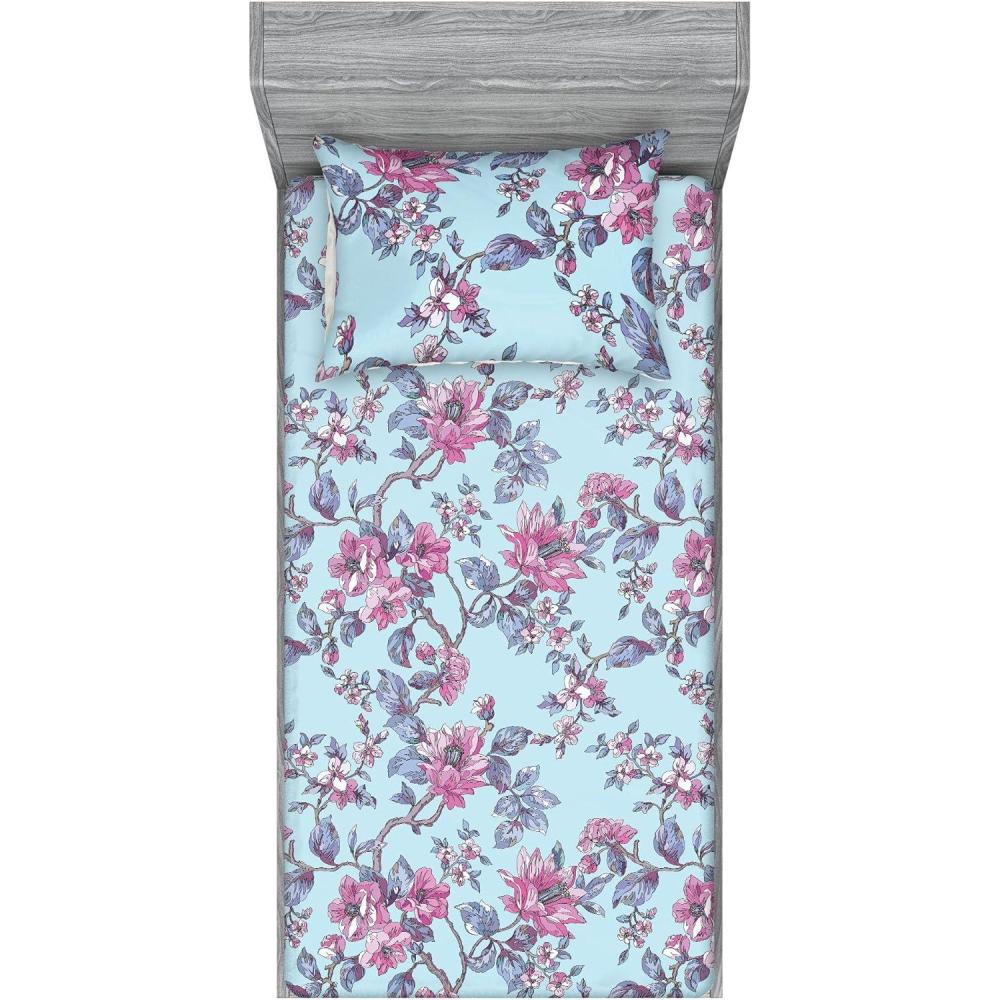 imageAmbesonne Floral Fitted Sheet amp Pillow Sham Set Romantic Valentines Day Theme Overlapping Simplistic Rose Flowers Art Decorative Printed 3 Piece Bedding Decor Set Calking Pale Salmon and BlushSoft Pink and Purpleblue