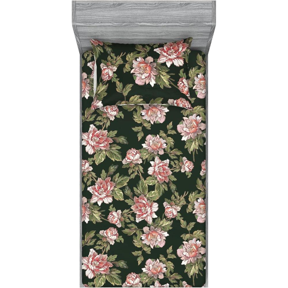 imageAmbesonne Floral Fitted Sheet amp Pillow Sham Set Romantic Valentines Day Theme Overlapping Simplistic Rose Flowers Art Decorative Printed 3 Piece Bedding Decor Set Calking Pale Salmon and BlushEvergreen and Mauve Taupe