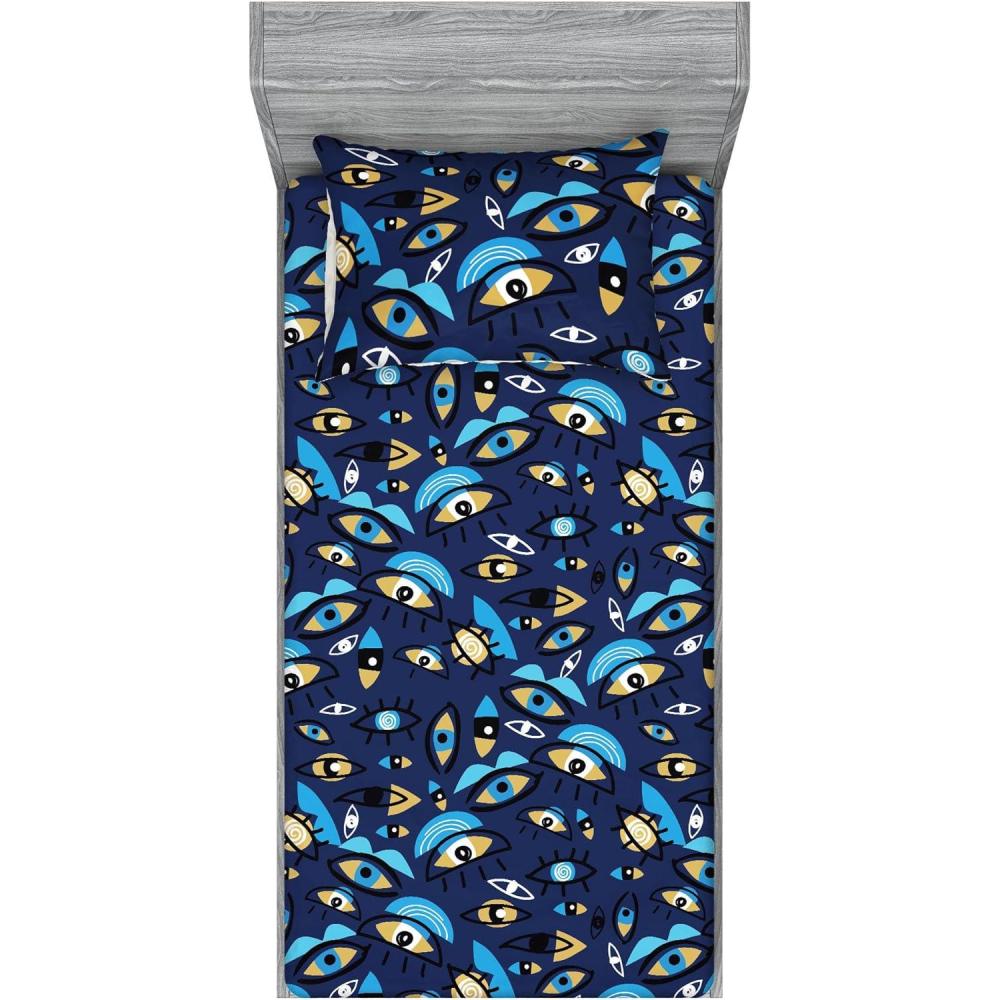 imageAmbesonne Floral Fitted Sheet amp Pillow Sham Set Romantic Valentines Day Theme Overlapping Simplistic Rose Flowers Art Decorative Printed 3 Piece Bedding Decor Set Calking Pale Salmon and BlushDark Sky Blue and Mustard