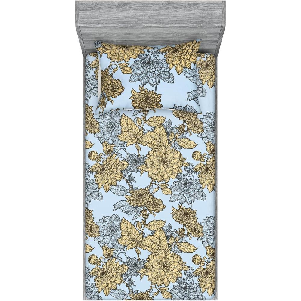 imageAmbesonne Floral Fitted Sheet amp Pillow Sham Set Romantic Valentines Day Theme Overlapping Simplistic Rose Flowers Art Decorative Printed 3 Piece Bedding Decor Set Calking Pale Salmon and BlushPale Blue and Sand Brown