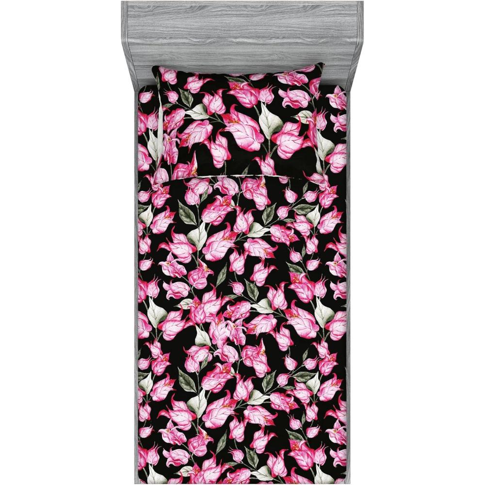 imageAmbesonne Floral Fitted Sheet amp Pillow Sham Set Roses Lavender Eucalyptus Watercolor Valentines Day Romantic Concept Decorative Printed 2 Piece Bedding Decor Set Twinxl Purple Grey and Off WhiteHot Pink Reseda Green