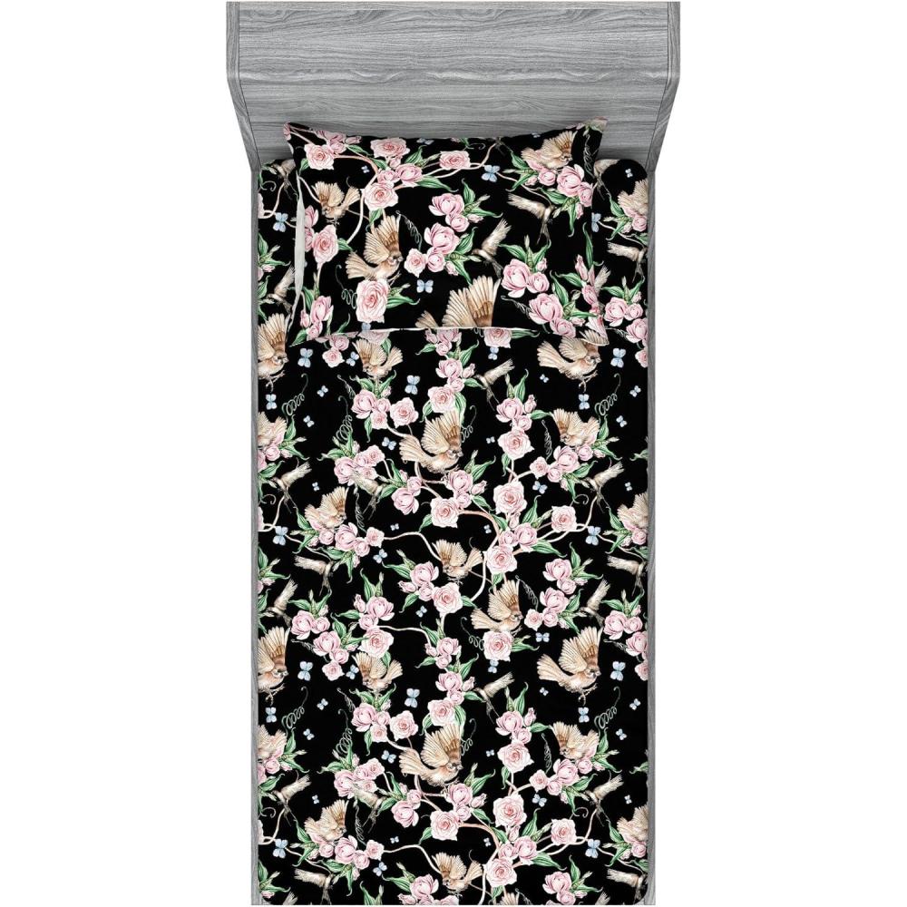 imageAmbesonne Floral Fitted Sheet amp Pillow Sham Set Roses Lavender Eucalyptus Watercolor Valentines Day Romantic Concept Decorative Printed 2 Piece Bedding Decor Set Twinxl Purple Grey and Off WhitePastel Pink Pale Green