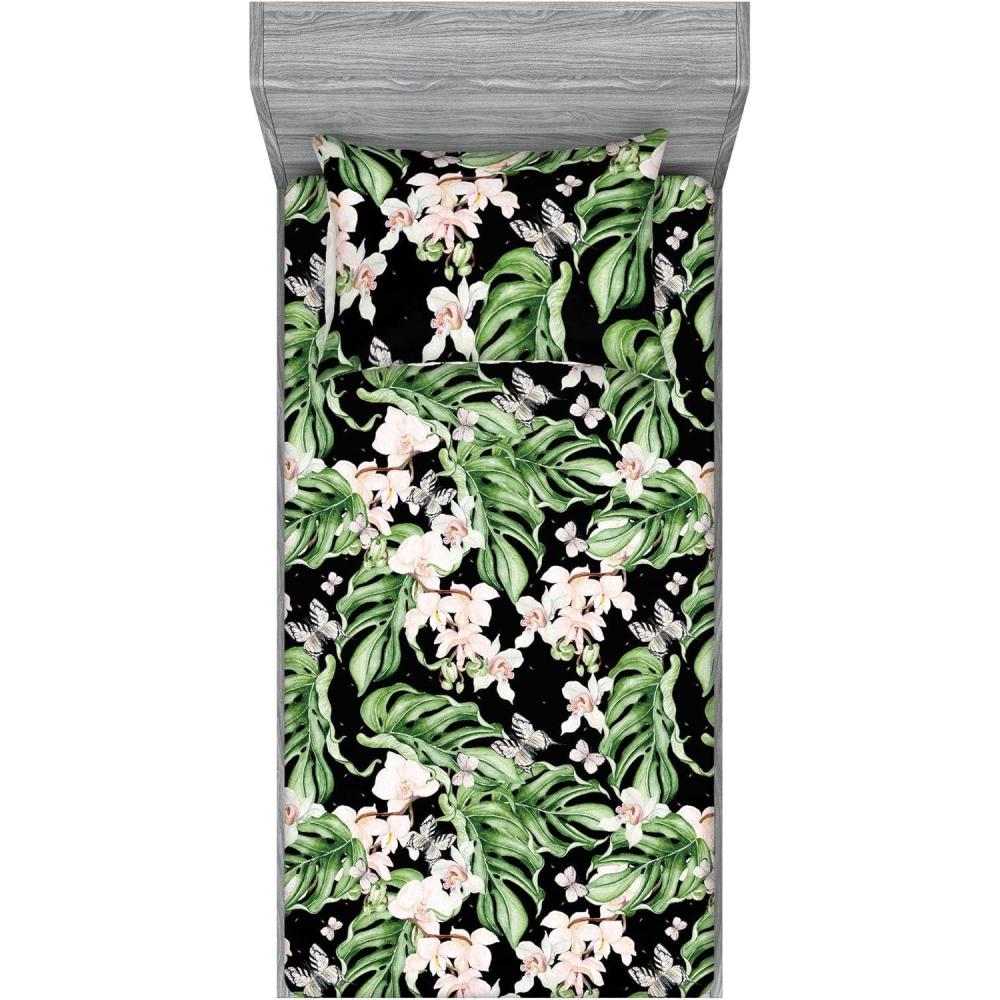 imageAmbesonne Floral Fitted Sheet amp Pillow Sham Set Roses Lavender Eucalyptus Watercolor Valentines Day Romantic Concept Decorative Printed 2 Piece Bedding Decor Set Twinxl Purple Grey and Off WhiteFern Green Pale Mauve