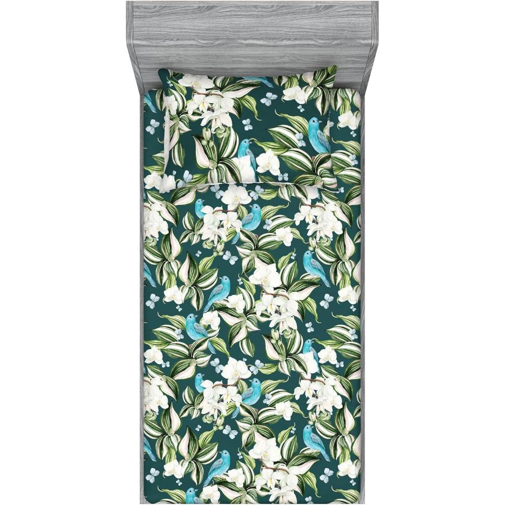 imageAmbesonne Floral Fitted Sheet amp Pillow Sham Set Roses Lavender Eucalyptus Watercolor Valentines Day Romantic Concept Decorative Printed 2 Piece Bedding Decor Set Twinxl Purple Grey and Off WhiteFern Green Sky Blue Teal