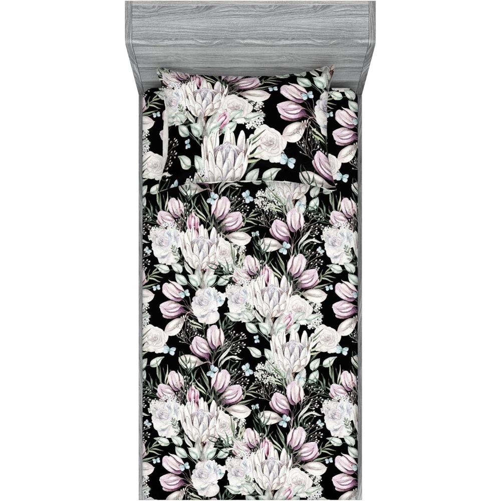 imageAmbesonne Floral Fitted Sheet amp Pillow Sham Set Roses Lavender Eucalyptus Watercolor Valentines Day Romantic Concept Decorative Printed 2 Piece Bedding Decor Set Twinxl Purple Grey and Off WhitePurple Grey and Off White