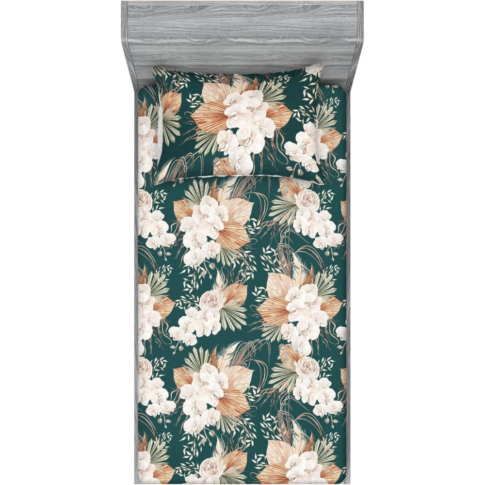 imageAmbesonne Floral Fitted Sheet amp Pillow Sham Set Roses Lavender Eucalyptus Watercolor Valentines Day Romantic Concept Decorative Printed 2 Piece Bedding Decor Set Twinxl Purple Grey and Off WhitePale Brown Dark Teal