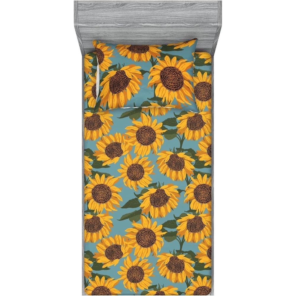 imageAmbesonne Floral Fitted Sheet amp Pillow Sham Set Roses Lavender Eucalyptus Watercolor Valentines Day Romantic Concept Decorative Printed 2 Piece Bedding Decor Set Twinxl Purple Grey and Off WhiteEarth Yellow and Olive Green
