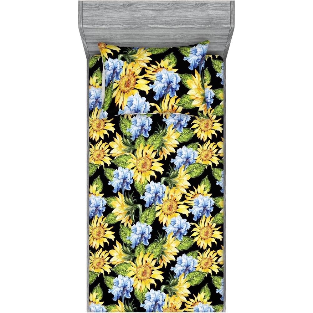 imageAmbesonne Floral Fitted Sheet amp Pillow Sham Set Roses Lavender Eucalyptus Watercolor Valentines Day Romantic Concept Decorative Printed 2 Piece Bedding Decor Set Twinxl Purple Grey and Off WhiteEarth Yellow Apple Green