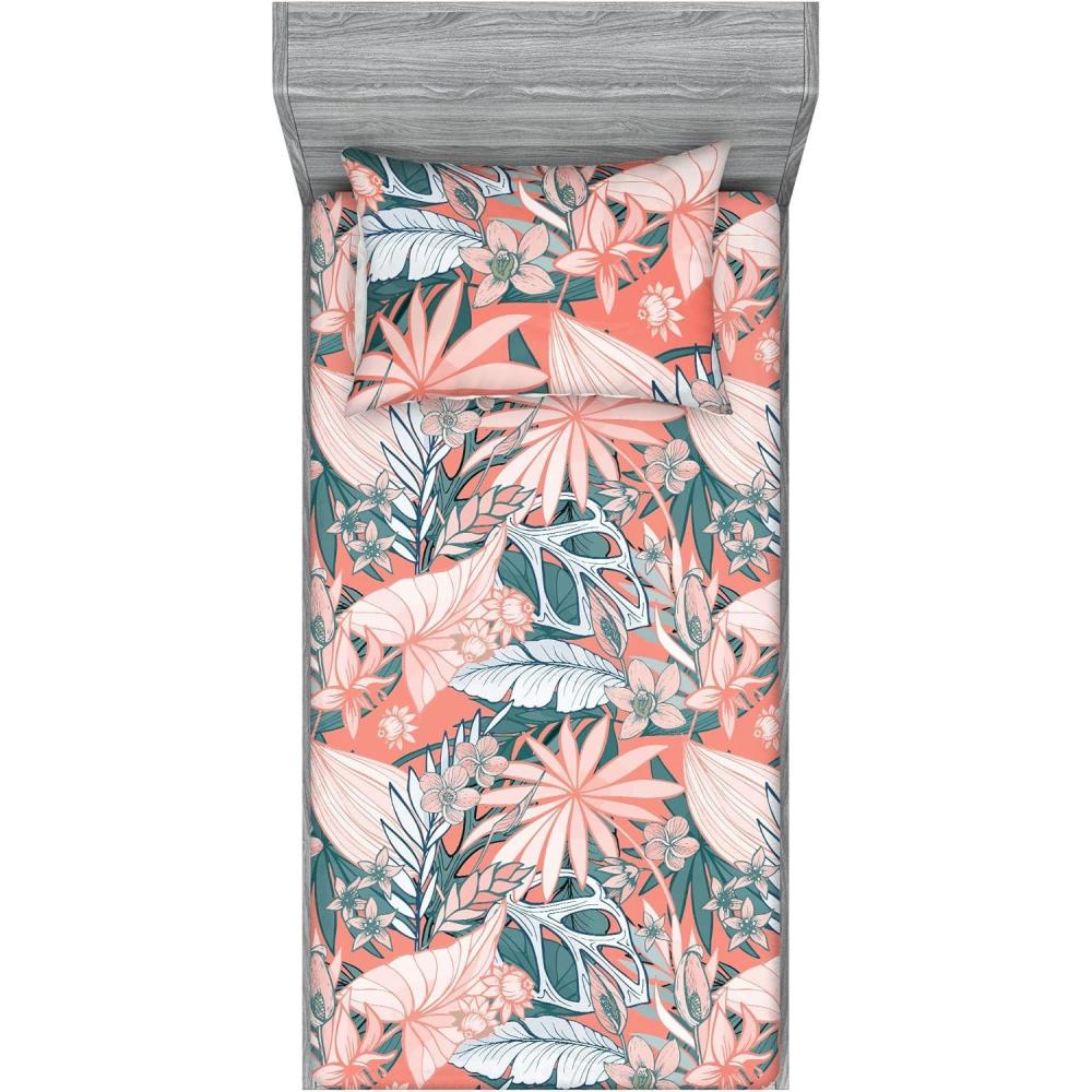 imageAmbesonne Floral Fitted Sheet amp Pillow Sham Set Valentines Day Concept Art Pastel Repetitive Roses Pattern Plot Decorative Printed 3 Piece Bedding Decor Set Queen Dark Pink Blush and WhiteCoral Dark Cadet Blue