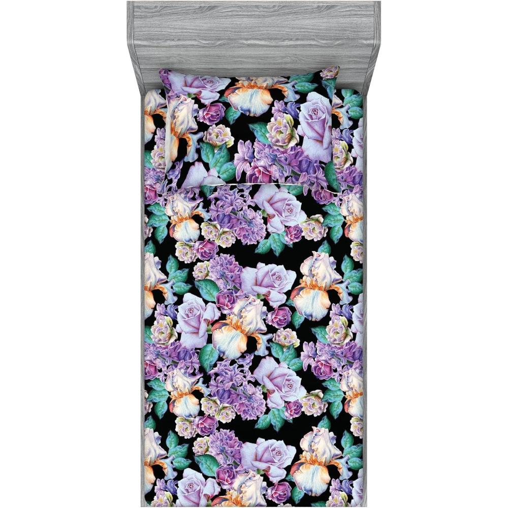 imageAmbesonne Floral Fitted Sheet amp Pillow Sham Set Valentines Day Concept Art Pastel Repetitive Roses Pattern Plot Decorative Printed 3 Piece Bedding Decor Set Queen Dark Pink Blush and WhiteJade Green and Ceil Blue