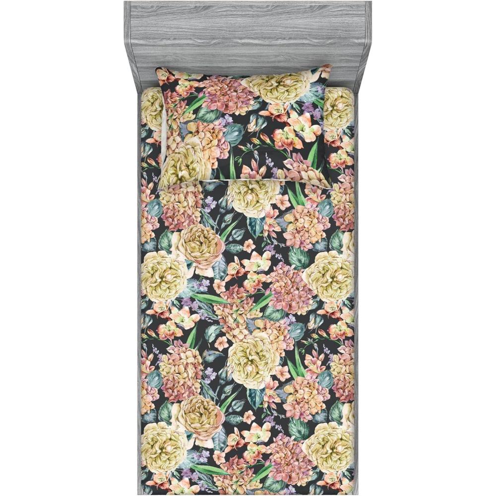 imageAmbesonne Floral Fitted Sheet amp Pillow Sham Set Valentines Day Concept Art Pastel Repetitive Roses Pattern Plot Decorative Printed 3 Piece Bedding Decor Set Queen Dark Pink Blush and WhitePistachio Green and Soft Pink