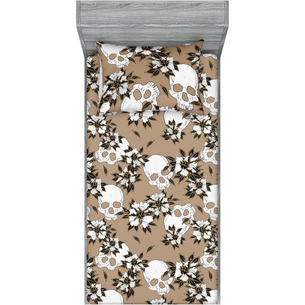 imageAmbesonne Floral Fitted Sheet amp Pillow Sham Set Valentines Day Concept Art Pastel Repetitive Roses Pattern Plot Decorative Printed 3 Piece Bedding Decor Set Queen Dark Pink Blush and WhiteWhite Dark Green Almond
