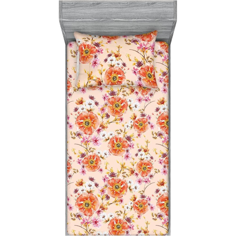 imageAmbesonne Floral Fitted Sheet amp Pillow Sham Set Valentines Day Concept Art Pastel Repetitive Roses Pattern Plot Decorative Printed 3 Piece Bedding Decor Set Queen Dark Pink Blush and WhiteSalmon Fuchsia and Pale Peach