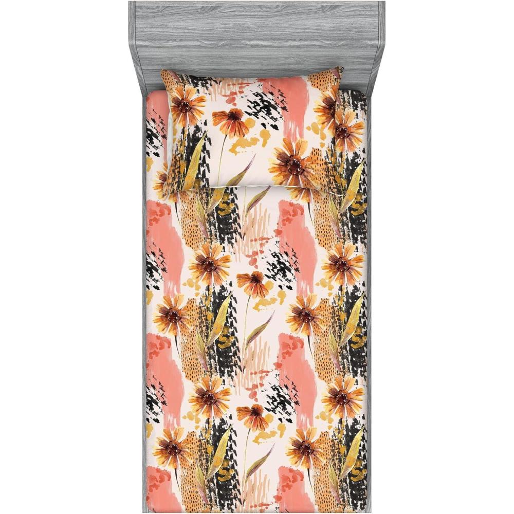 imageAmbesonne Floral Fitted Sheet amp Pillow Sham Set Valentines Day Concept Art Pastel Repetitive Roses Pattern Plot Decorative Printed 3 Piece Bedding Decor Set Queen Dark Pink Blush and WhiteCoral Pale Camel and Blush