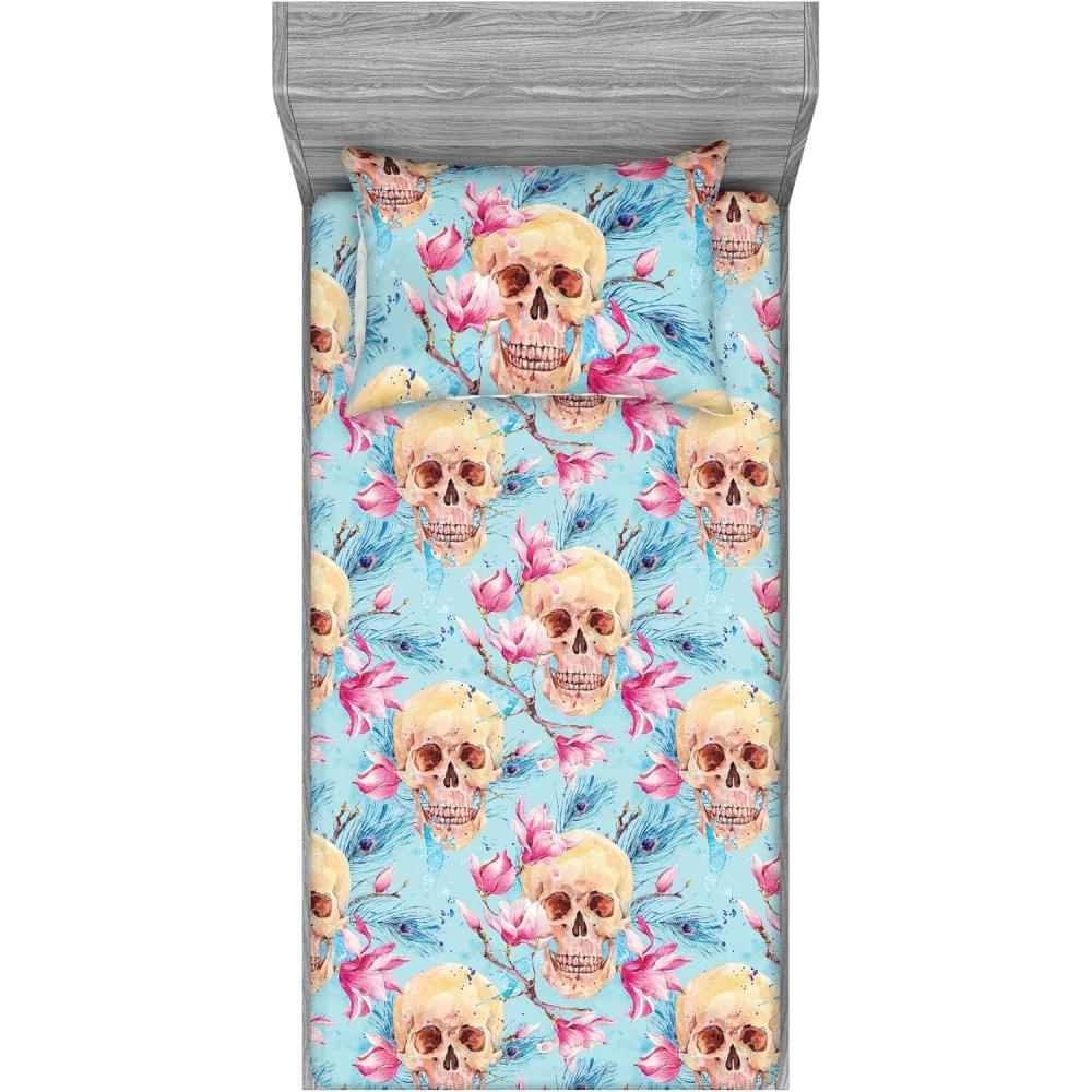 imageAmbesonne Floral Fitted Sheet amp Pillow Sham Set Valentines Day Concept Art Pastel Repetitive Roses Pattern Plot Decorative Printed 3 Piece Bedding Decor Set Queen Dark Pink Blush and WhitePale Blue Soft Pink