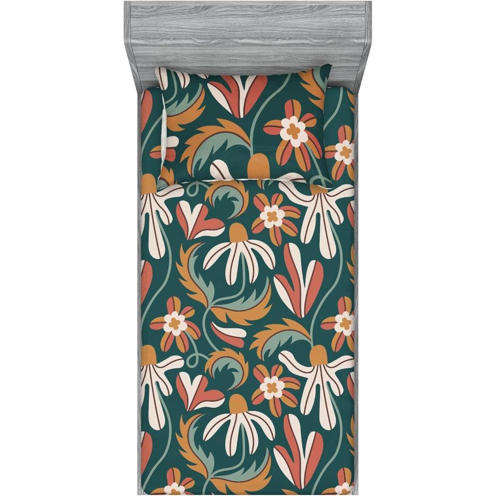 imageAmbesonne Floral Fitted Sheet amp Pillow Sham Set Valentines Day Romantic Concept Watercolor Hydrangeas Roses Birds Decorative Printed 3 Piece Bedding Decor Set Calking Soft Pink Pistachio GreenPale Rust Grey Teal and Amber