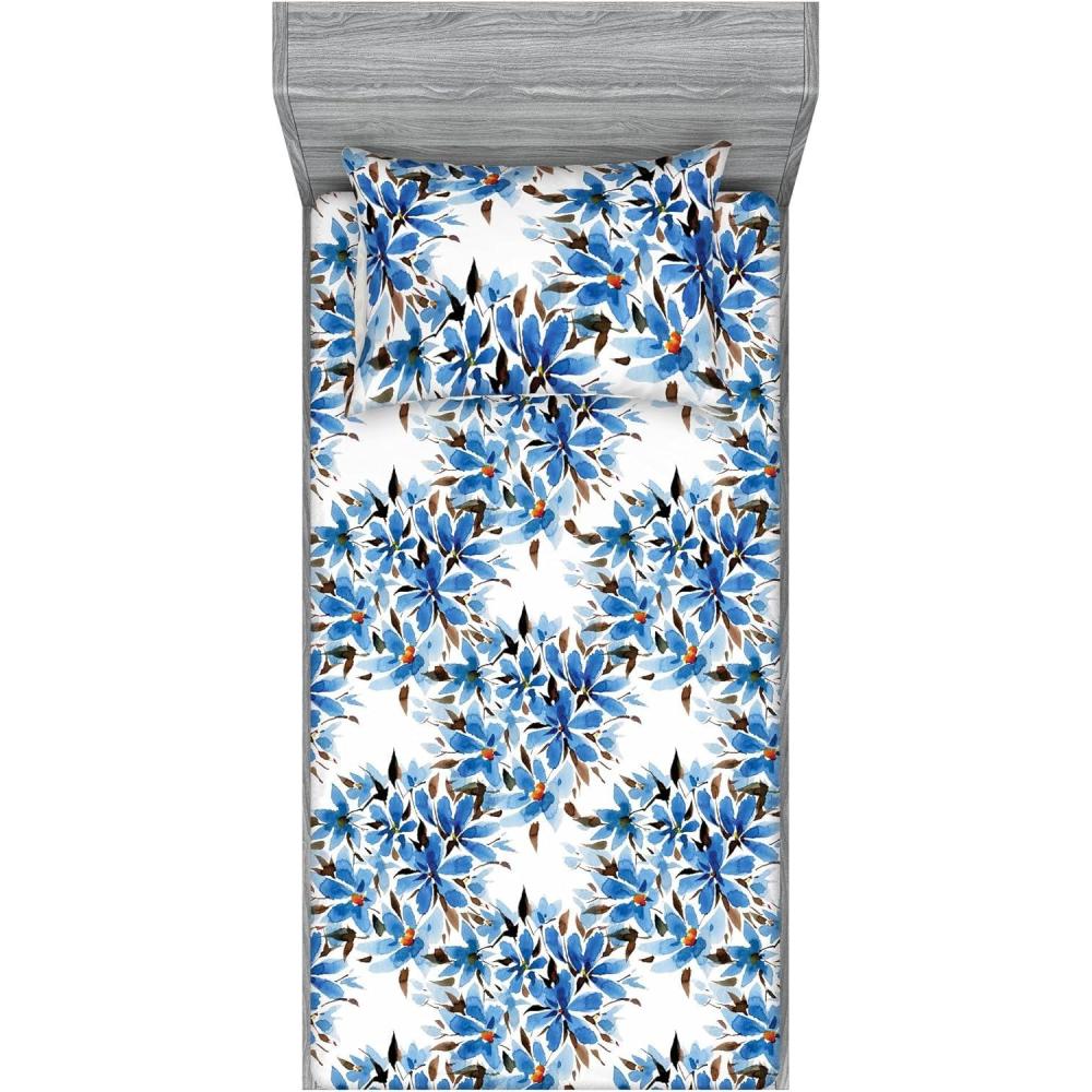 imageAmbesonne Floral Fitted Sheet amp Pillow Sham Set Valentines Day Theme Grunge Style Repetitive Rose Flowers Abstract Decorative Printed 2 Piece Bedding Decor Set Twinxl Pale Fuchsia and SepiaSea Blue Chocolate and White