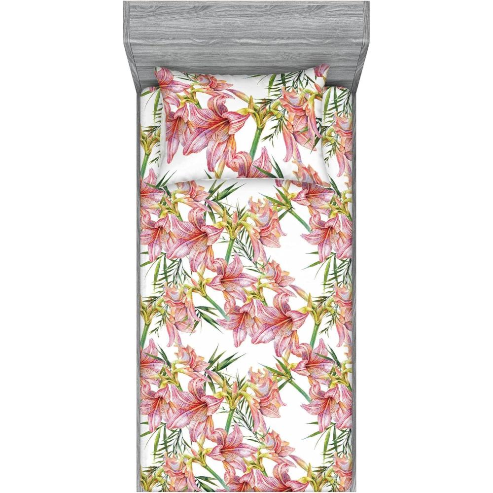 imageAmbesonne Floral Fitted Sheet amp Pillow Sham Set Valentines Day Theme Grunge Style Repetitive Rose Flowers Abstract Decorative Printed 2 Piece Bedding Decor Set Twinxl Pale Fuchsia and SepiaRaspberry and Pistachio Green