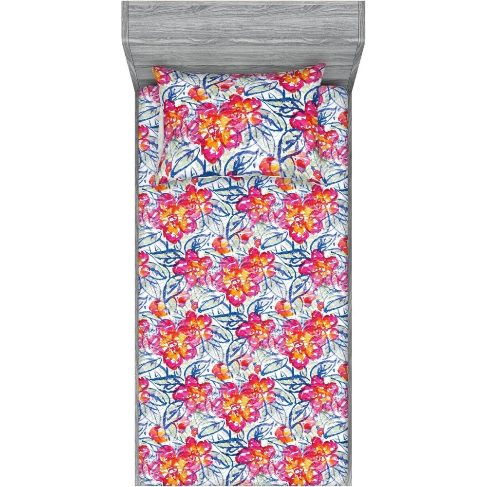 imageAmbesonne Floral Fitted Sheet amp Pillow Sham Set Valentines Day Theme Grunge Style Repetitive Rose Flowers Abstract Decorative Printed 2 Piece Bedding Decor Set Twinxl Pale Fuchsia and SepiaHot Pink and Blue Violet