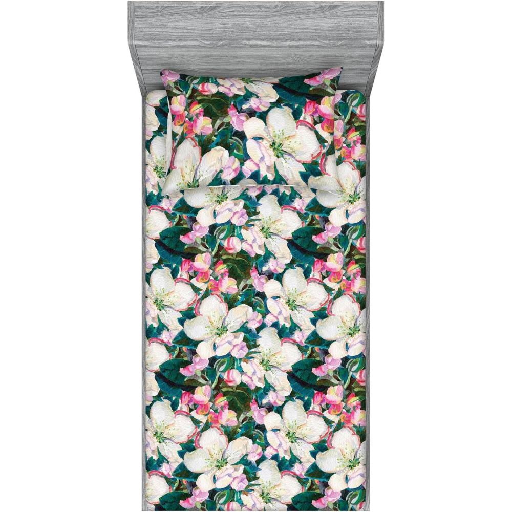 imageAmbesonne Floral Fitted Sheet amp Pillow Sham Set Valentines Day Theme Grunge Style Repetitive Rose Flowers Abstract Decorative Printed 2 Piece Bedding Decor Set Twinxl Pale Fuchsia and SepiaDark Pink and Pale Teal