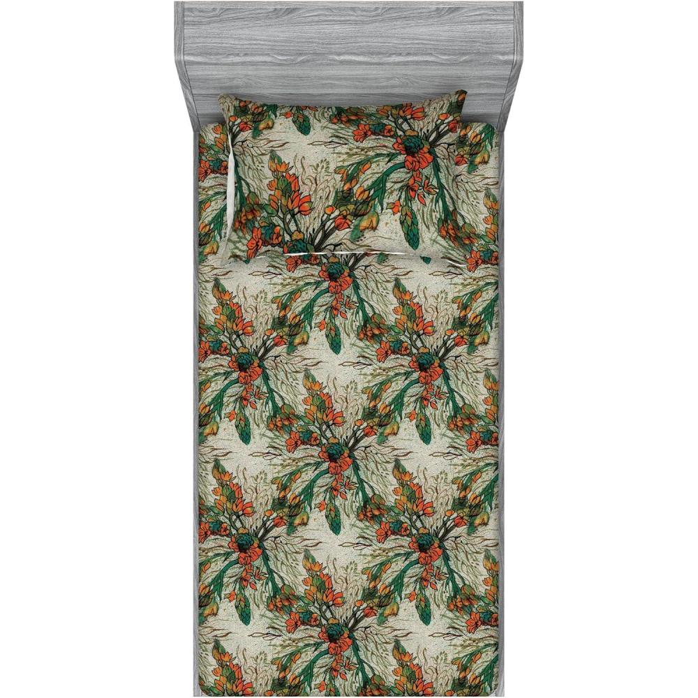 imageAmbesonne Floral Fitted Sheet amp Pillow Sham Set Valentines Day Theme Grunge Style Repetitive Rose Flowers Abstract Decorative Printed 2 Piece Bedding Decor Set Twinxl Pale Fuchsia and SepiaPale Orange and Army Green