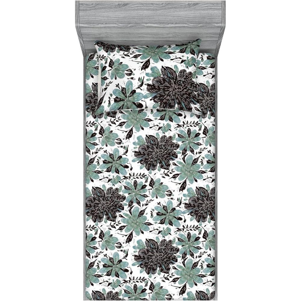 imageAmbesonne Floral Fitted Sheet amp Pillow Sham Set Valentines Day Theme Grunge Style Repetitive Rose Flowers Abstract Decorative Printed 2 Piece Bedding Decor Set Twinxl Pale Fuchsia and SepiaReseda Green Grey and White