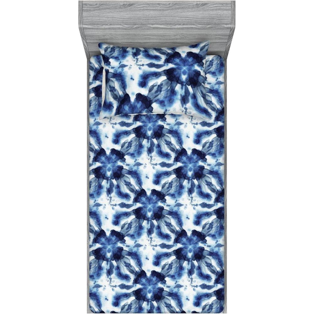 imageAmbesonne Floral Fitted Sheet amp Pillow Sham Set Valentines Day Theme Grunge Style Repetitive Rose Flowers Abstract Decorative Printed 2 Piece Bedding Decor Set Twinxl Pale Fuchsia and SepiaDark Violet Blue and White