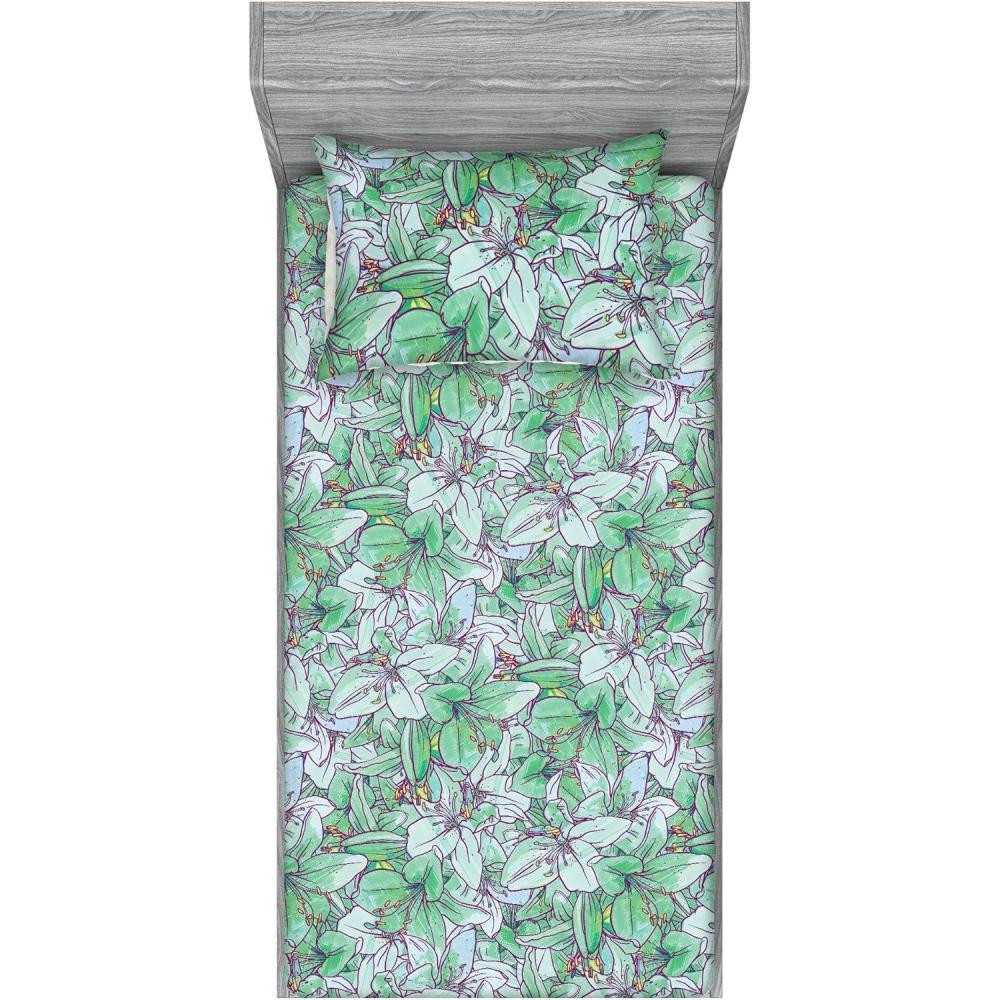 imageAmbesonne Floral Fitted Sheet amp Pillow Sham Set Valentines Day Theme Grunge Style Repetitive Rose Flowers Abstract Decorative Printed 2 Piece Bedding Decor Set Twinxl Pale Fuchsia and SepiaPale Green and Earth Yellow