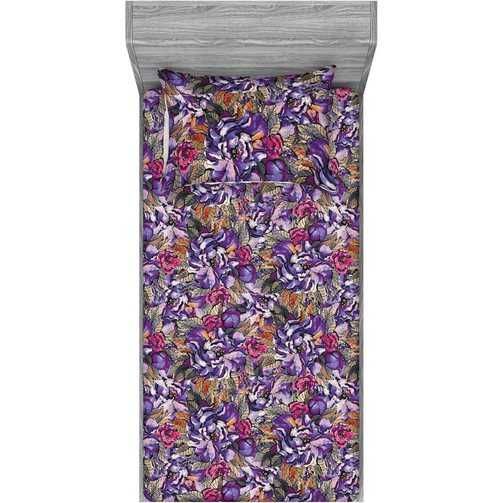 imageAmbesonne Floral Fitted Sheet amp Pillow Sham Set Valentines Day Theme Grunge Style Repetitive Rose Flowers Abstract Decorative Printed 2 Piece Bedding Decor Set Twinxl Pale Fuchsia and SepiaPale Purple and Sage Green