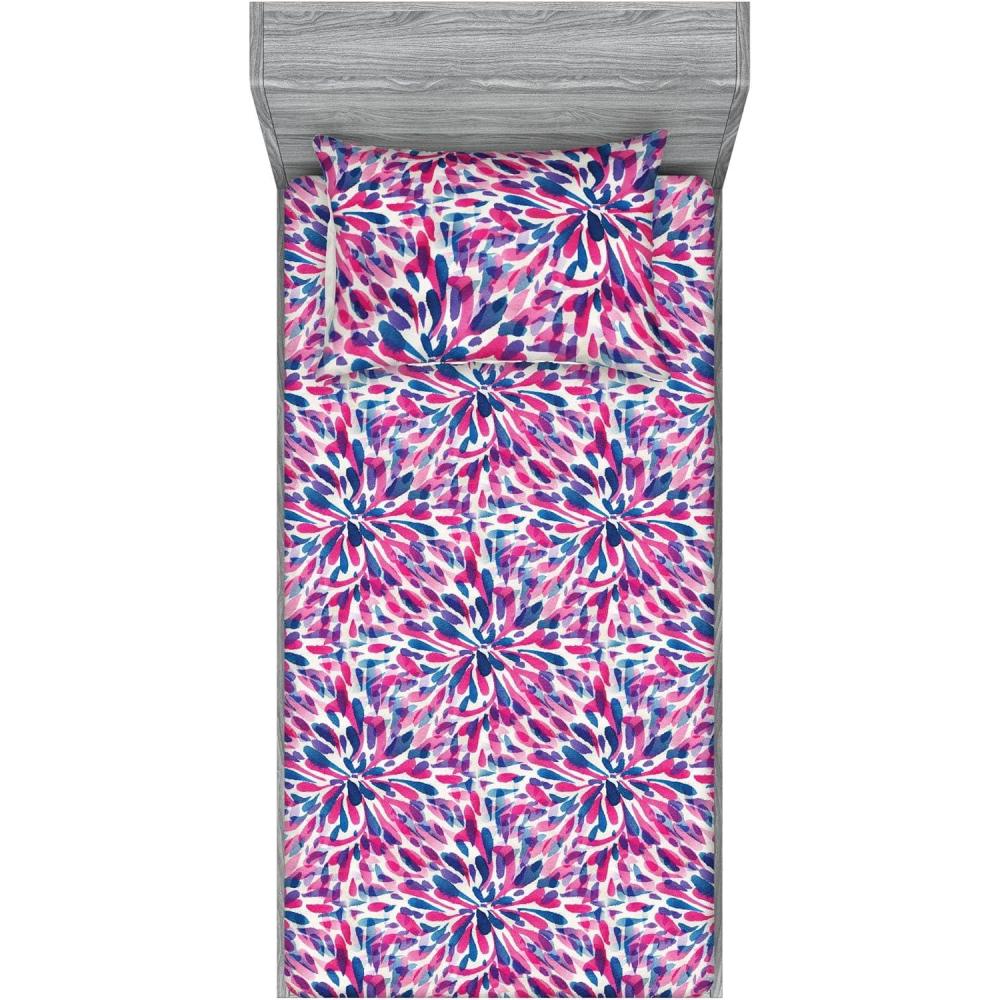 imageAmbesonne Floral Fitted Sheet amp Pillow Sham Set Valentines Day Theme Grunge Style Repetitive Rose Flowers Abstract Decorative Printed 2 Piece Bedding Decor Set Twinxl Pale Fuchsia and SepiaHot Pink and Night Blue