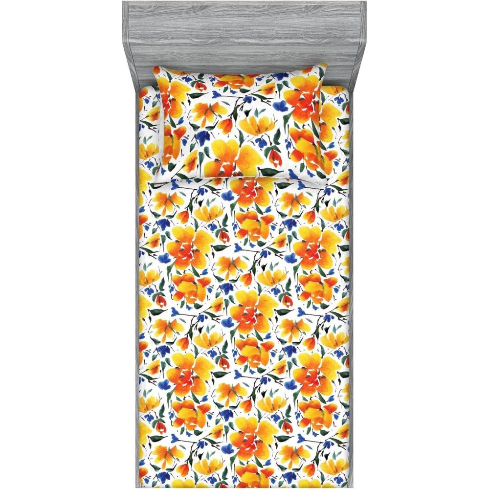 imageAmbesonne Floral Fitted Sheet amp Pillow Sham Set Valentines Day Theme Grunge Style Repetitive Rose Flowers Abstract Decorative Printed 2 Piece Bedding Decor Set Twinxl Pale Fuchsia and SepiaEarth Yellow Violet Blue
