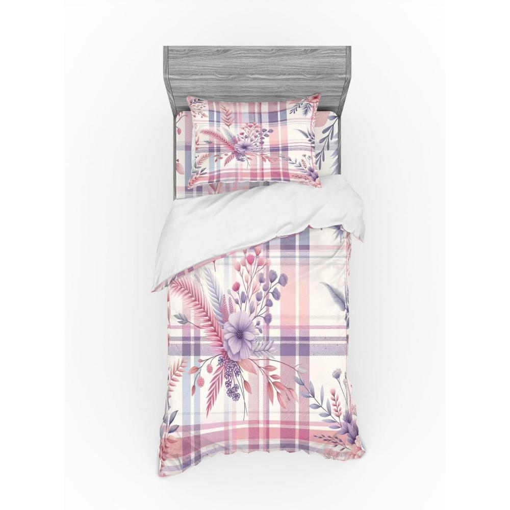 imageAmbesonne Floral Heart Bedding Set Tenderness of Romantic Garden Ivy Branches and Roses Valentines Day 3 Piece Duvet Cover Set with Sham and Fitted Sheet Twin XL Size Laurel Green and PinkLilac and Pale Pink