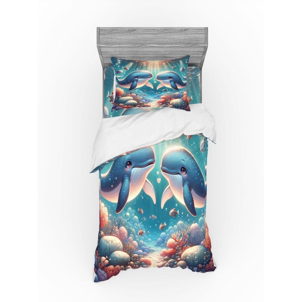 imageAmbesonne Floral Heart Bedding Set Tenderness of Romantic Garden Ivy Branches and Roses Valentines Day 3 Piece Duvet Cover Set with Sham and Fitted Sheet Twin XL Size Laurel Green and PinkSea Blue and Coral