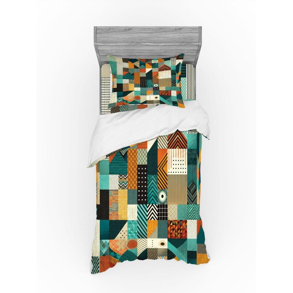 imageAmbesonne Floral Heart Bedding Set Tenderness of Romantic Garden Ivy Branches and Roses Valentines Day 3 Piece Duvet Cover Set with Sham and Fitted Sheet Twin XL Size Laurel Green and PinkTeal Orange Multicolor