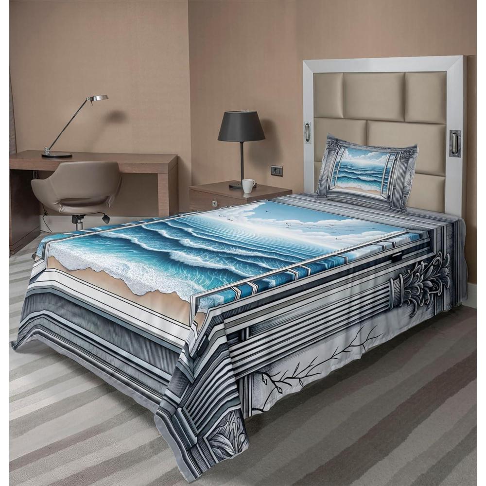imageAmbesonne Floral Heart Sheet Set Tenderness of Romantic Garden Ivy Branches and Roses Valentines Day Fitted and Flat Sheet with Pillowcase Bedding Accent 3 Piece Set Twin Laurel Green and PinkSea Blue Coconut and Camel