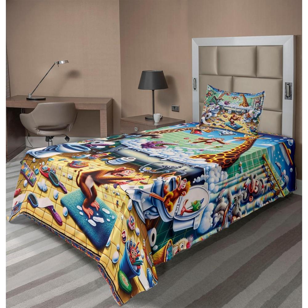 imageAmbesonne Floral Heart Sheet Set Tenderness of Romantic Garden Ivy Branches and Roses Valentines Day Fitted and Flat Sheet with Pillowcase Bedding Accent 3 Piece Set Twin Laurel Green and PinkSea Green Blue and Mustard