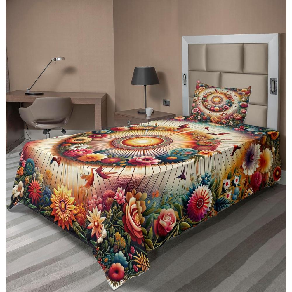 imageAmbesonne Floral Heart Sheet Set Tenderness of Romantic Garden Ivy Branches and Roses Valentines Day Fitted and Flat Sheet with Pillowcase Bedding Accent 3 Piece Set Twin Laurel Green and PinkOrange Evergreen Pink