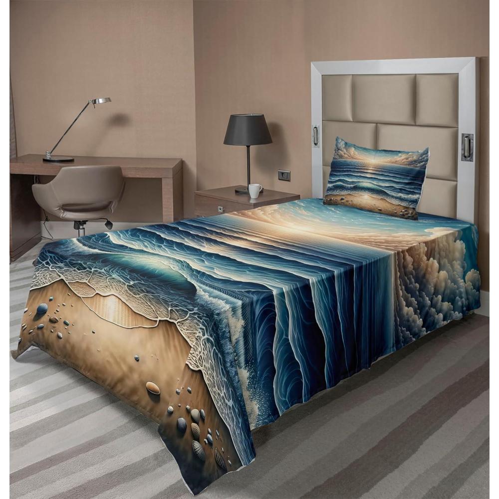 imageAmbesonne Floral Heart Sheet Set Tenderness of Romantic Garden Ivy Branches and Roses Valentines Day Fitted and Flat Sheet with Pillowcase Bedding Accent 3 Piece Set Twin Laurel Green and PinkBlue Pale Brown